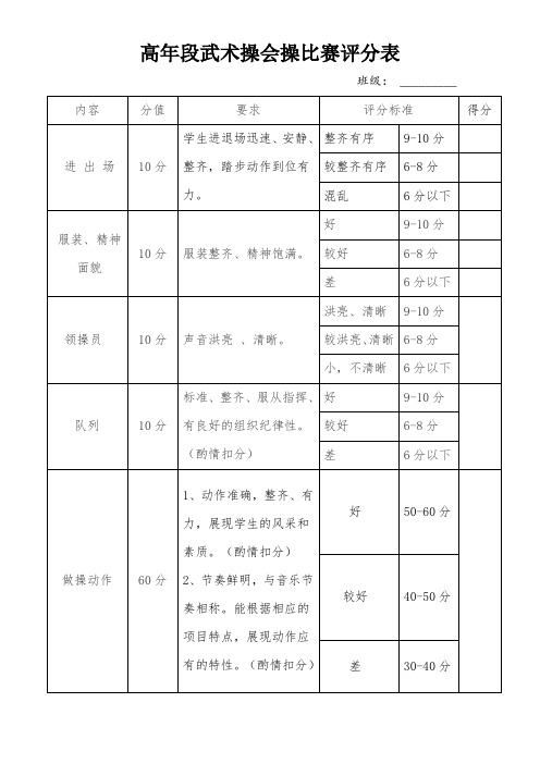 高年段武术操会操比赛评分表