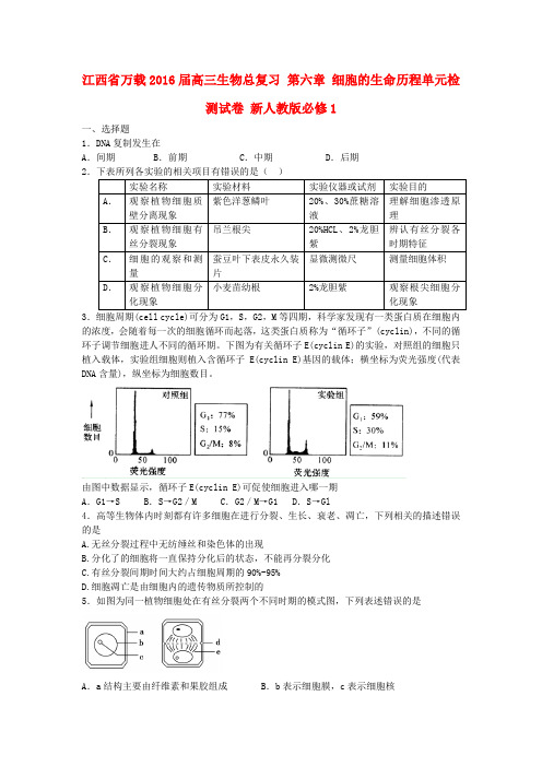 江西省万载2016届高三生物总复习第六章细胞的生命历程单元检测试卷新人教版必修1