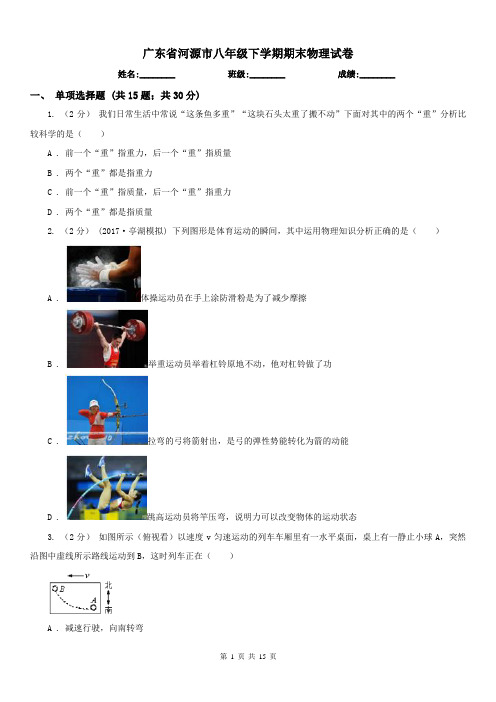 广东省河源市八年级下学期期末物理试卷 