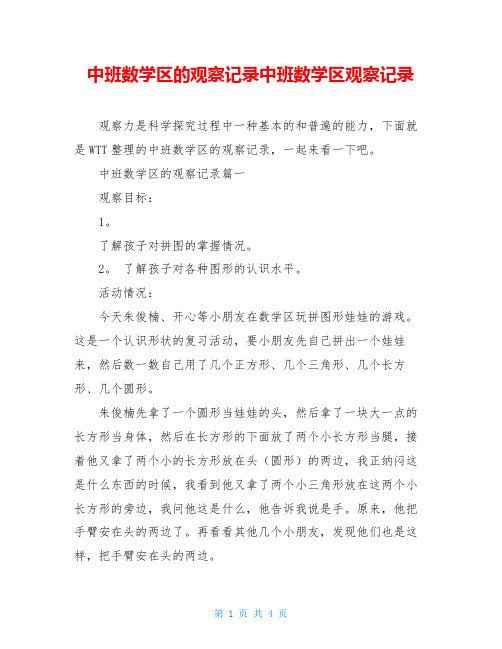 中班数学区的观察记录中班数学区观察记录