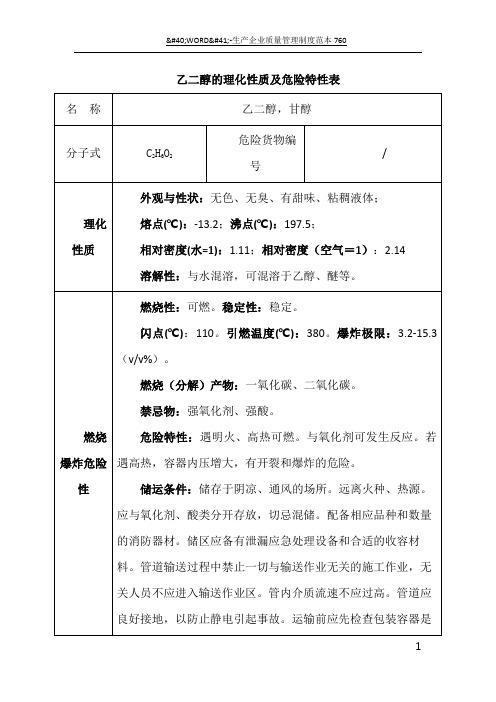 乙二醇的理化性质及危险特性表