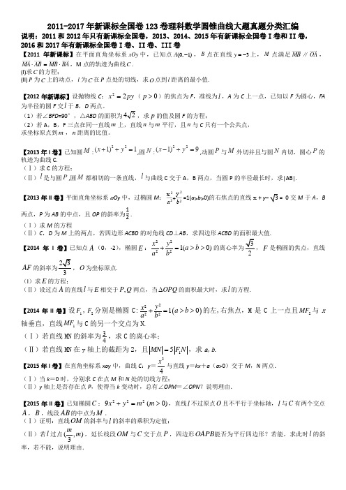 2011-2017年新课标全国卷123卷理科数学圆锥曲线大题真题分类汇编