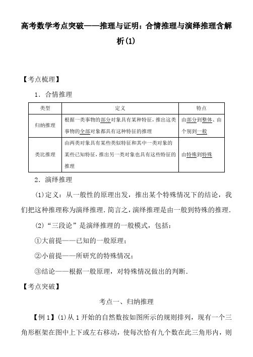 高考数学考点突破——推理与证明：合情推理与演绎推理含解析(1)