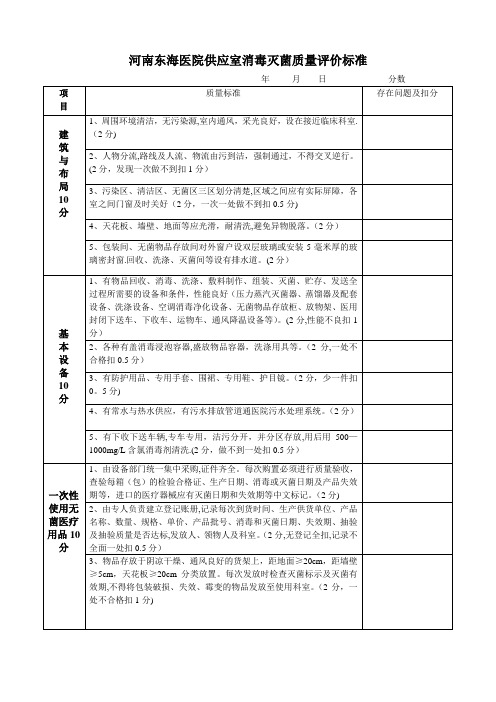 医院供应室消毒灭菌质量评价标准