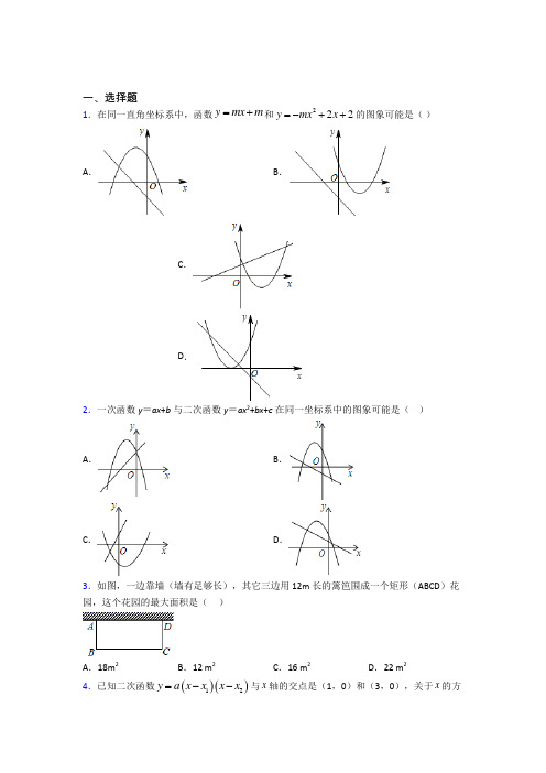 (必考题)初中数学九年级数学下册第二单元《二次函数》检测卷(含答案解析)(1)