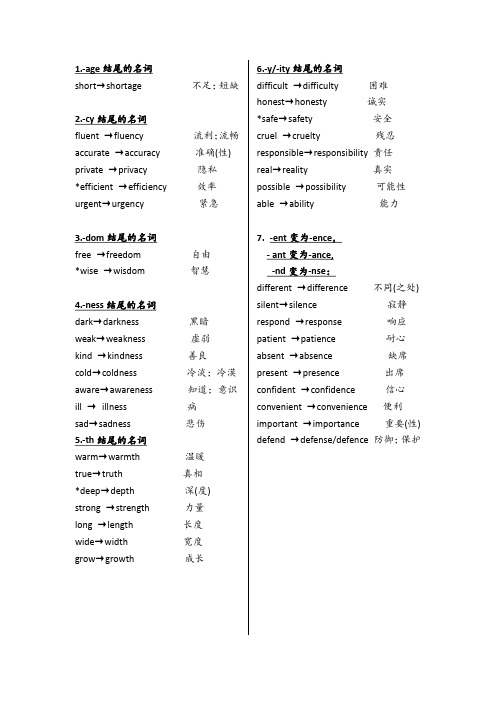 2.高考常考单词后缀后缀——形容词变名词