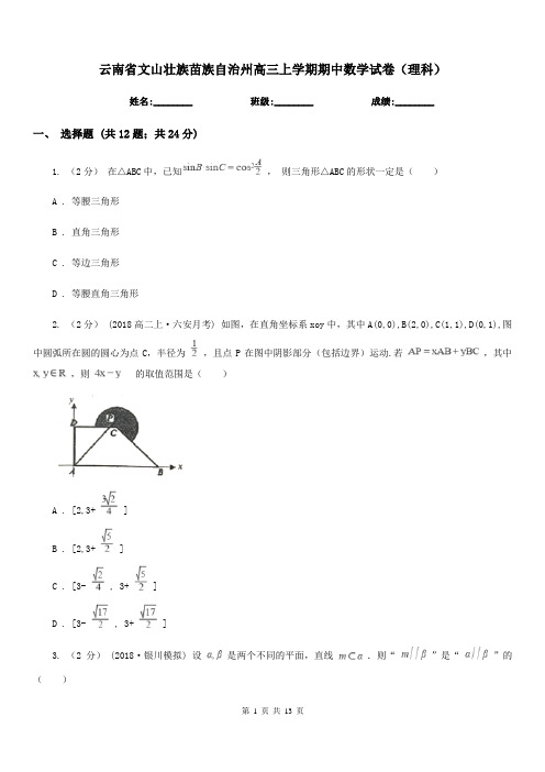 云南省文山壮族苗族自治州高三上学期期中数学试卷(理科)