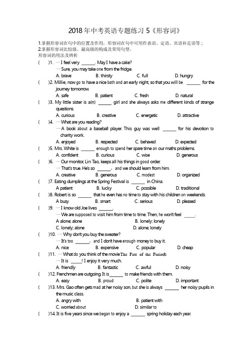 2018年中考英语专题练习5《形容词》
