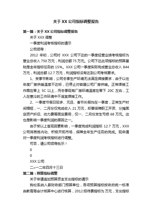 关于XX公司指标调整报告