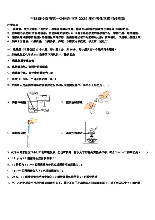 吉林省长春市第一外国语中学2024年中考化学模拟预测题含解析