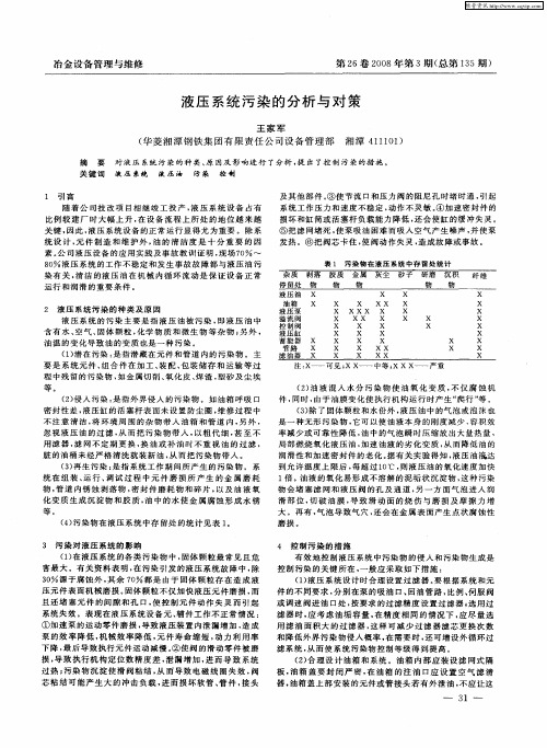 液压系统污染的分析与对策