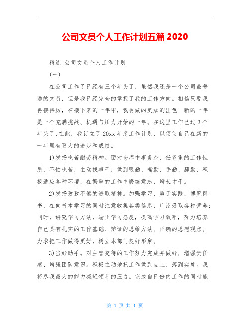 公司文员个人工作计划五篇2020