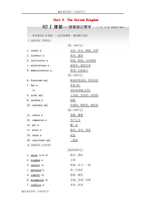 推荐K12通用版2019版高考英语一轮复习Unit2TheUnitedKingdom讲义新人教版必修5