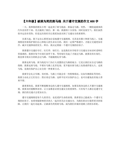 【六年级】破涕为笑的斑马线 关于遵守交规的作文600字