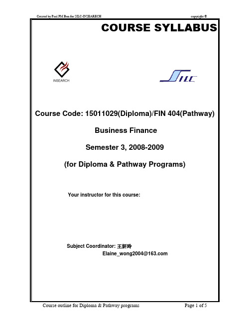 FIN 404 Course outline__ 2008(Diploma&Pathway)