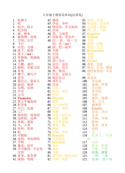 新目标八下英语单词词组翻译练习卷(汉译英)