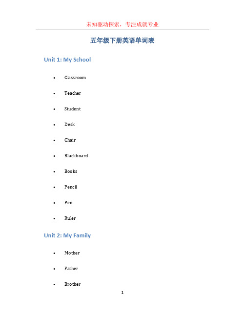 五年级下册英语单词表 (3)