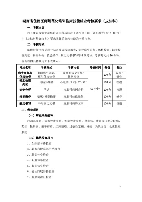 0400皮肤科临床技能结业考核要求