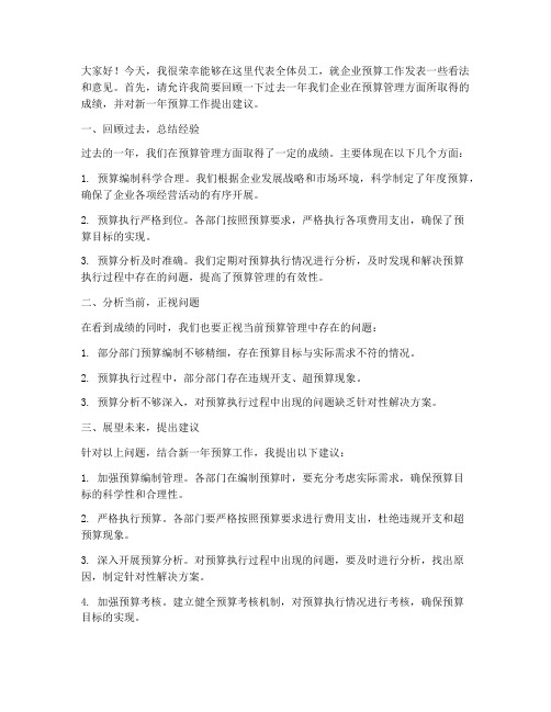 企业预算会议发言稿范文