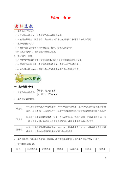 全国通用2018年高考数学考点一遍过专题01集合含解析理