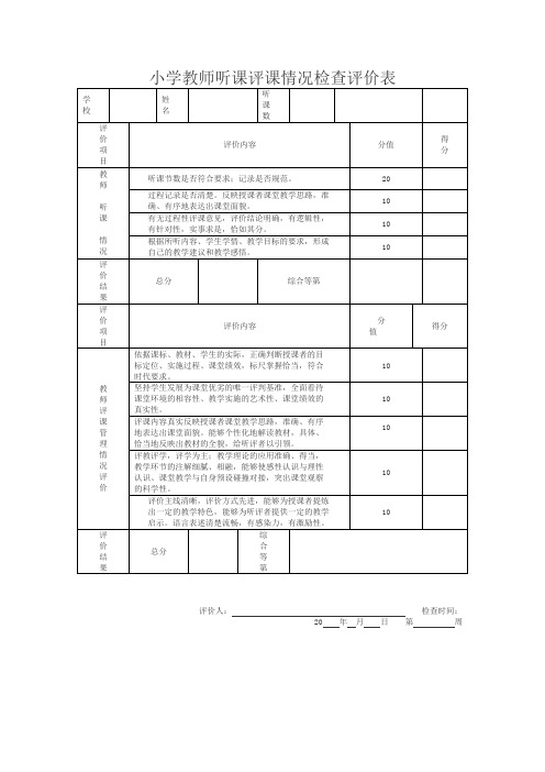 小学教师听课评课情况检查评价表