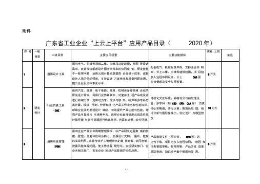 《广东省工业企业”上云上平台“应用产品目录(2020年)》