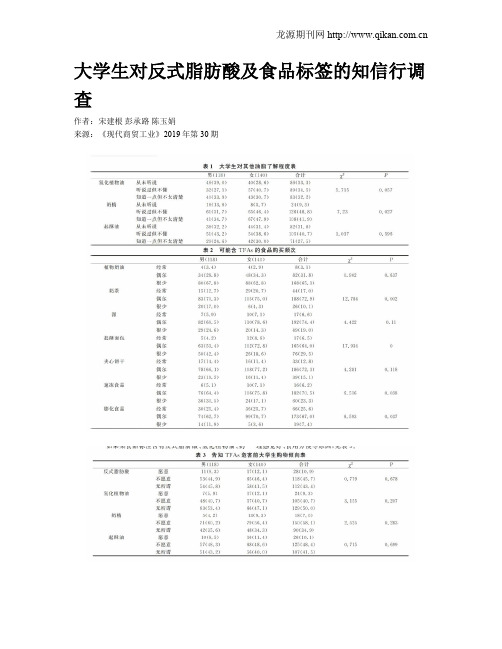 大学生对反式脂肪酸及食品标签的知信行调查