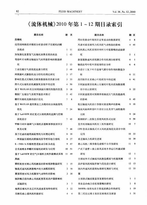 《流体机械》2010年第1～12期目录索引