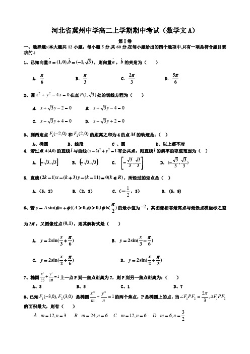 河北省冀州中学高二上学期期中考试(数学文a).doc