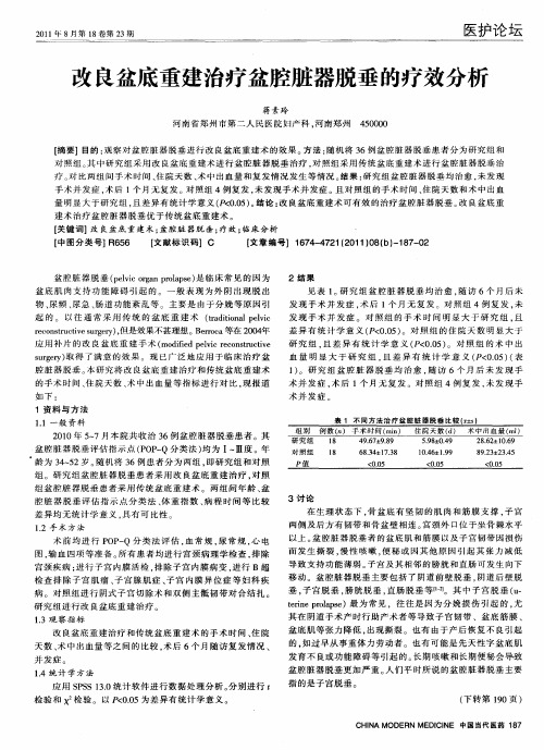 改良盆底重建治疗盆腔脏器脱垂的疗效分析