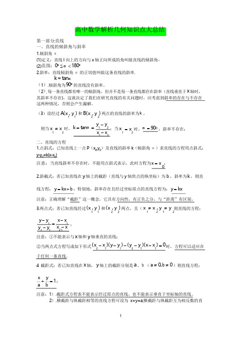 高中数学解析几何知识点总结大全