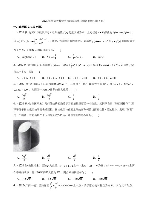 2021年新高考数学名校地市选填压轴题好题汇编(七)(原卷版)