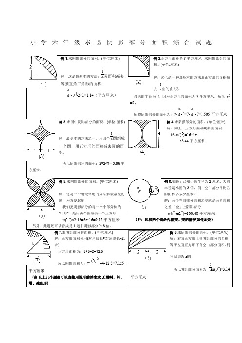 小学六年级求圆阴影部分面积综合试题