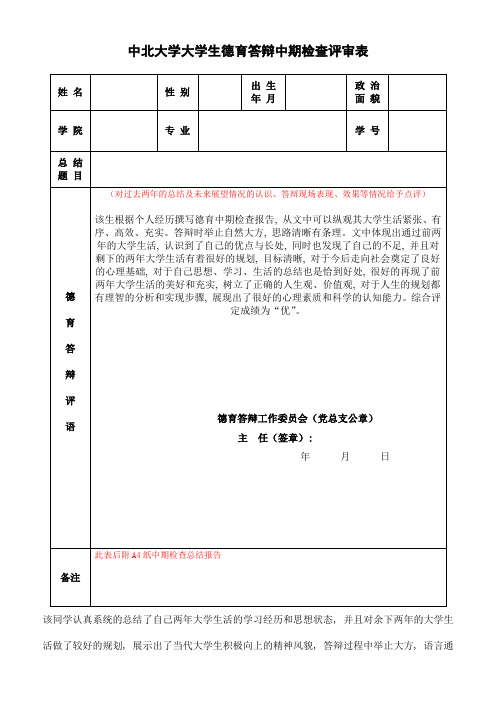 中期检查评审表 模板