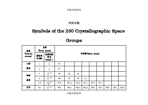 晶体结构空间群表之令狐文艳创作