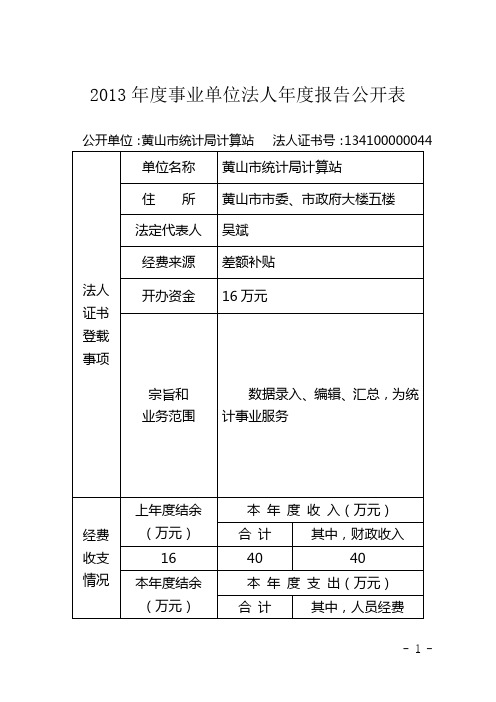 2013事业单位法人报告公开表