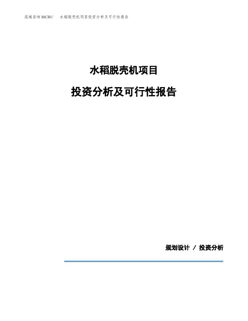 水稻脱壳机项目投资分析及可行性报告