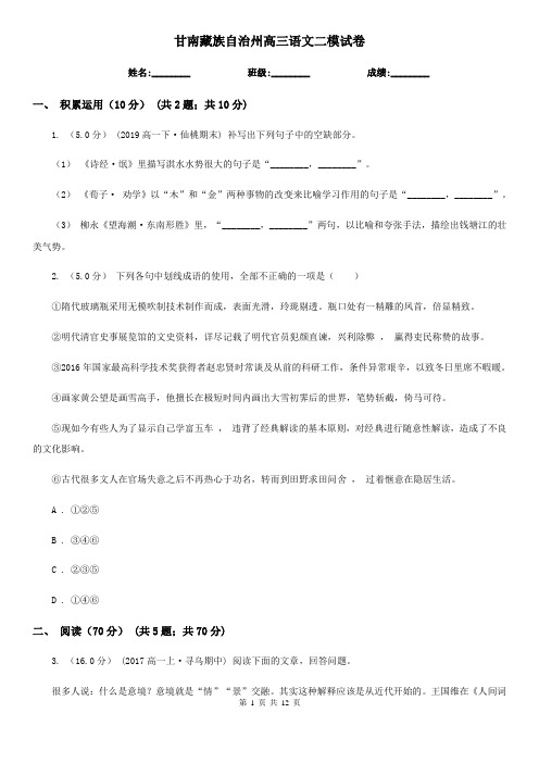 甘南藏族自治州高三语文二模试卷