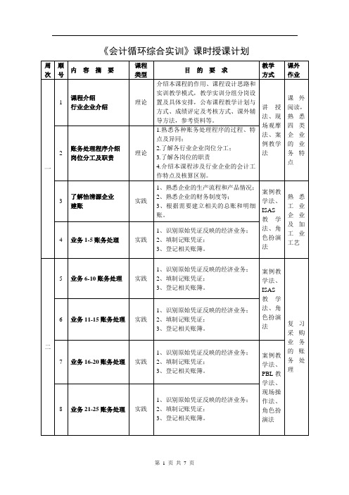 《会计循环综合实训》教学日历