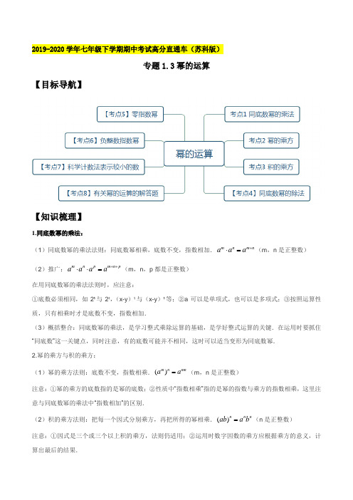 专题1.3幂的运算（精讲精练）（解析版）【苏科版】