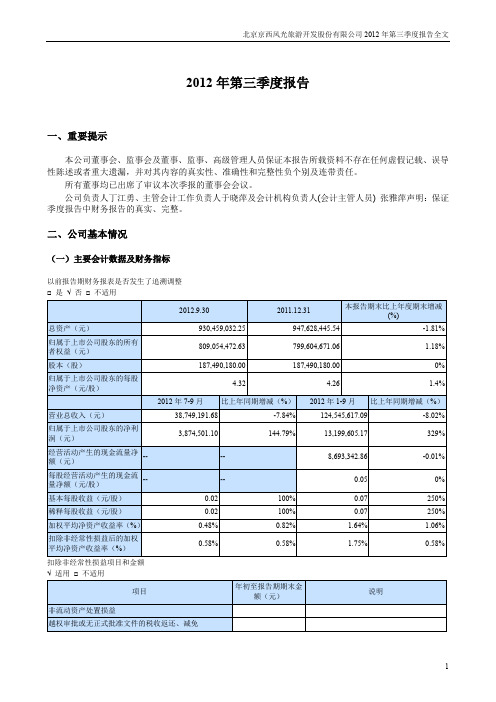 北京旅游2012年第三季报