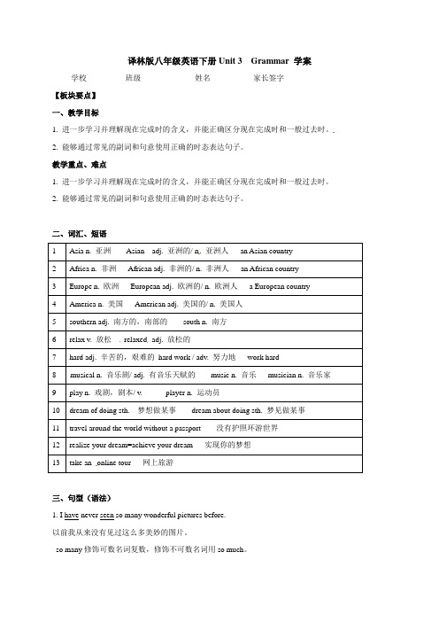 牛津译林版八年级英语下册学案 Unit 3  Grammar