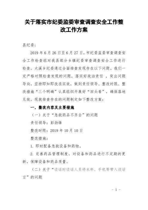 2019审查安全整改工作方案
