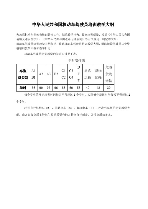 中华人民共和国机动车驾驶员培训教学大纲