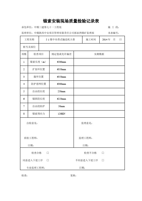 锚索安装现场质量检验记录表