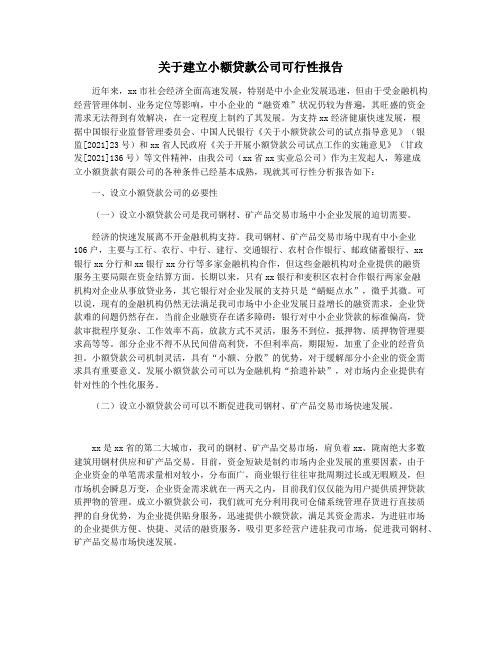 关于建立小额贷款公司可行性报告