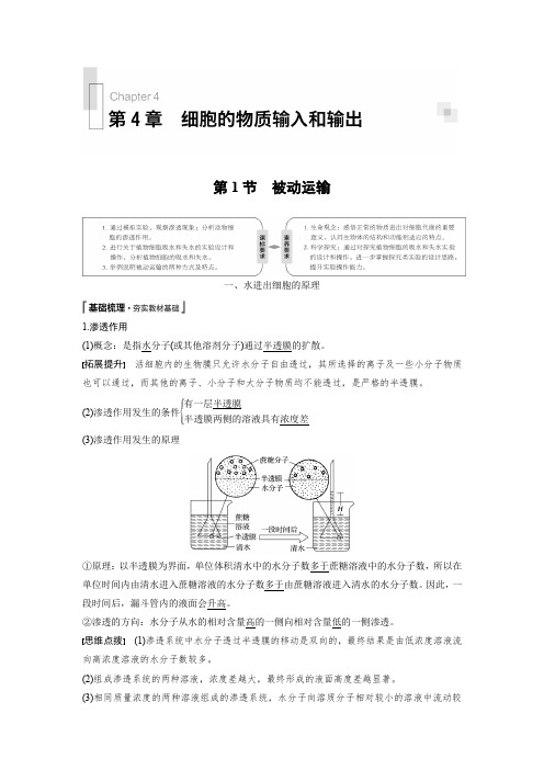 高中生物新教材同步讲义必修第一册 第4章 细胞的物质输入和输出