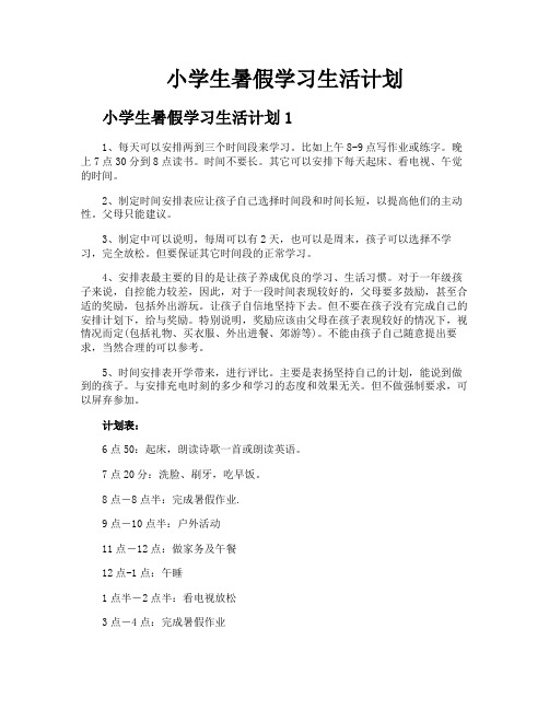 小学生暑假学习生活计划