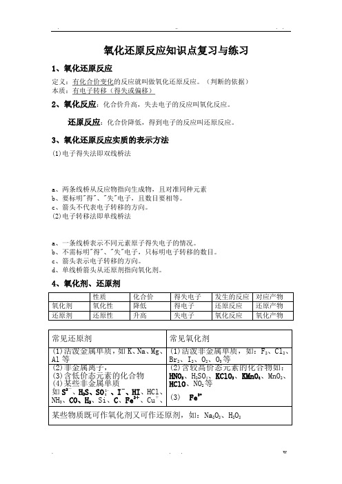 氧化还原反应知识点复习与练习