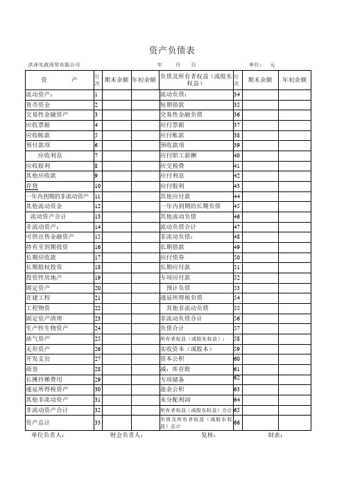 2014年最新版资产负债表空白表